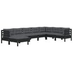 vidaXL Salon de jardin 8 Pièces avec coussins Noir Bois de pin massif