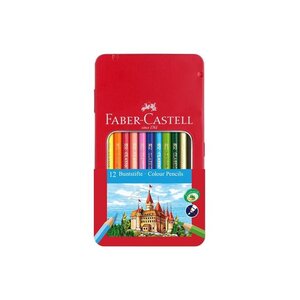 Boîte métal 12 crayons de couleur hexagonaux avec fenêtre FABER-CASTELL