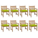 vidaXL Chaises de jardin lot de 8 avec coussins vert vif Teck solide