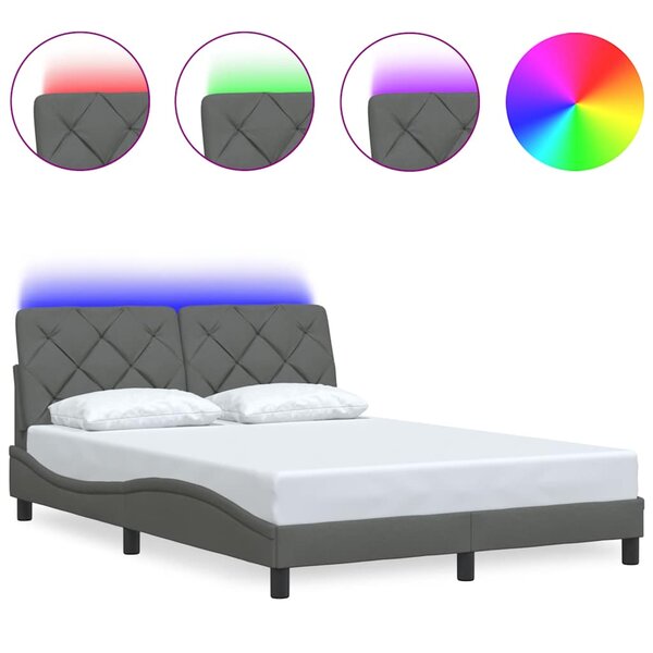 vidaXL Cadre de lit avec LED sans matelas gris foncé 140x200 cm tissu