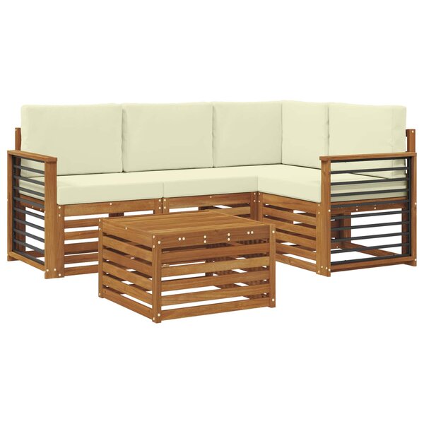 vidaXL Ensemble de canapés d'extérieur 5 Pièces Naturel et Crème