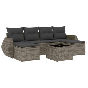 vidaXL Salon de jardin avec coussins 7 Pièces gris résine tressée