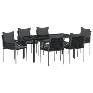 vidaXL Ensemble de salle à manger de jardin 7 pièces avec coussins en poly rattan noir