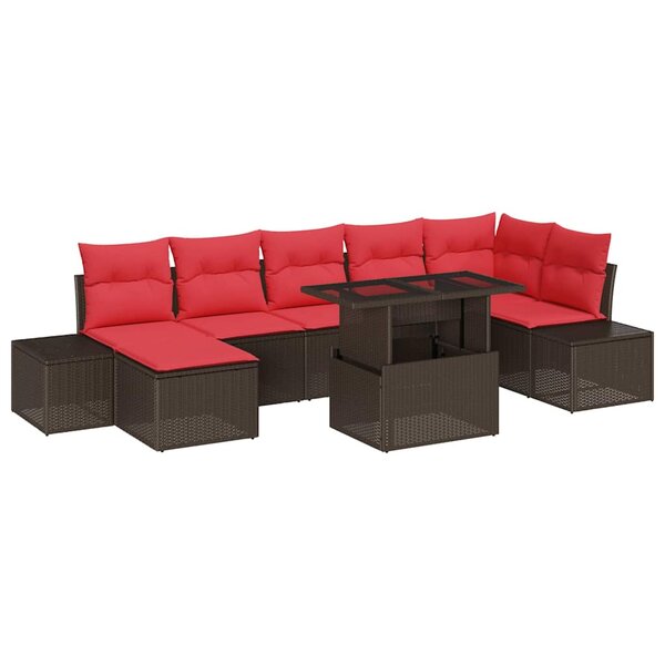 vidaXL Ensemble de canapé de jardin 8 Pièces Marron et rouge polyrotin