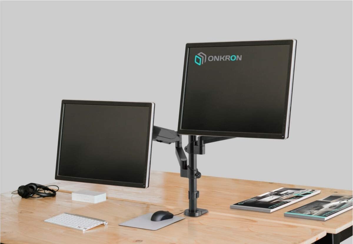 ONKRON Support de bureau pour deux écrans de 13 à 27 pouces G160 Noir