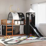 vidaXL Lit superposé avec toboggan et rideaux blanc et noir 90x190 cm