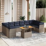 vidaXL Salon de jardin 11 Pièces avec coussins gris résine tressée