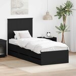 vidaXL Cadre de lit avec tiroir Noir 75 x 190 cm Bois Ingénierie