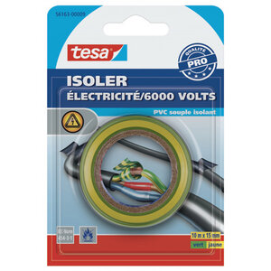 Adhésif isolant électricité tesa pvc souple isolant vert/jaune 10m x 15mm