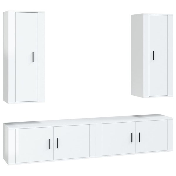 vidaXL Ensemble de meubles TV 4 Pièces Blanc brillant Bois d'ingénierie