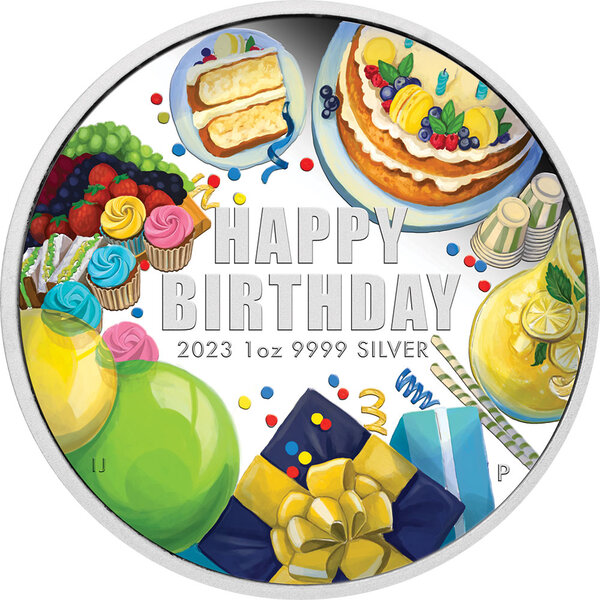 Pièce de monnaie en Argent 1 Dollar g 31.1 (1 oz) Millésime 2023 Happy Birthday HAPPY BIRTHDAY