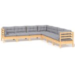 vidaXL Salon de jardin 7 Pièces avec coussins gris bois de pin massif