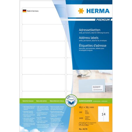 Etiquettes universelles premium, 99,38,1 mm, blanc 1400 sur 100 f herma