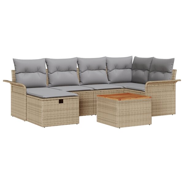 vidaXL Ensemble de canapé de jardin 7 pièces avec coussins Beige Rotin synthétique