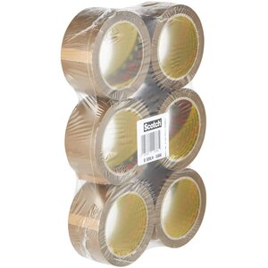 Paquet 6 rubans adhesif emballage polypropylene silencieux 50x66m havane x 6 3m