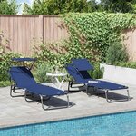 vidaXL Chaise longue pliante 2 Pièces Bleu 56 x 190 x 81cm tissu