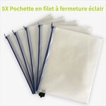 ACROPAQ 5 Pochettes documents à fermeture éclair en maille- 5x Pochettes 357x272mm PVC