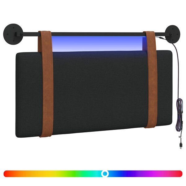 vidaXL Tête de lit suspendue Avec lumière LED Noir PU antique