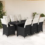 vidaXL Ensemble à manger de jardin 9Pièces coussins noir résine tressée