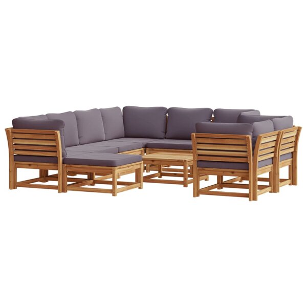 vidaXL Salon de jardin avec coussins 10 Pièces bois massif d'acacia