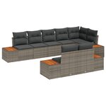 vidaXL Ensemble de canapé de jardin de 8 pièces avec coussins - Rattan synthétique gris et acacia