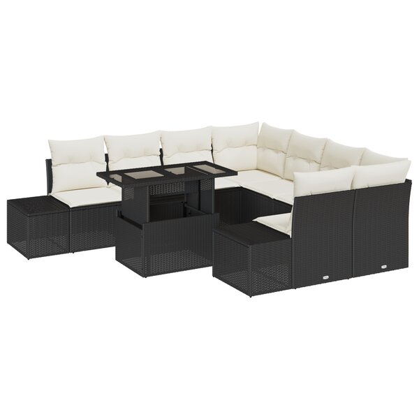vidaXL Ensemble de jardin 9 pièces avec coussins en résine tressée noire