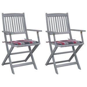 vidaXL Chaises pliables d'extérieur lot de 2 et coussins Bois d'acacia