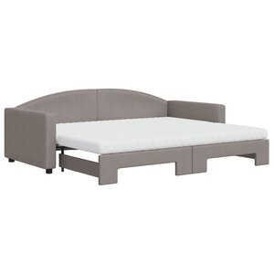 vidaXL Lit de jour avec gigogne et matelas taupe 90x200 cm tissu