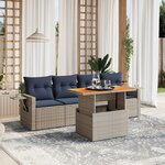 vidaXL Salon de jardin 5 Pièces avec coussins gris résine tressée