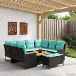 vidaXL Ensembles de meubles 7 Pièces Noir et turquoise Rotin PE