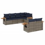 vidaXL Salon de jardin 7 Pièces avec coussins gris résine tressée
