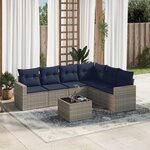 vidaXL Salon de jardin 7 Pièces avec coussins gris résine tressée