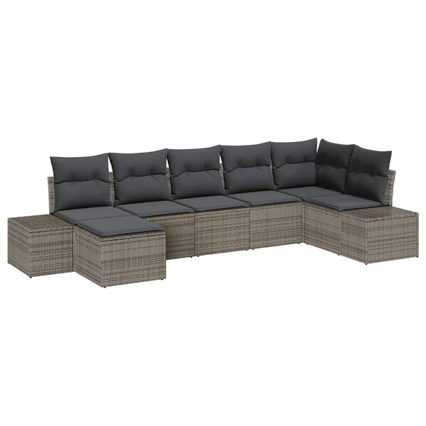 vidaXL Ensemble de canapé de jardin avec coussin 7 Pièces Gris Poly rotin