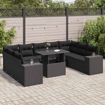 vidaXL Salon de jardin 10 Pièces avec coussins noir résine tressée