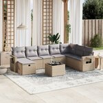 vidaXL Salon de jardin avec coussins 9Pièces mélange beige résine tressée