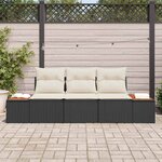 vidaXL Ensemble de canapé de jardin 3 Pièces Noir et crème Poly rotin