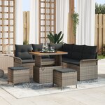 Set de canapé de jardin 8 pièces avec coussins gris poly rotin acacia