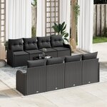 Ensemble de 9 pièces de Canapés de Jardin avec Coussins Noir en Rattan Poly