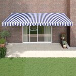 vidaXL Auvent rétractable bleu et blanc 5x3 m tissu et aluminium