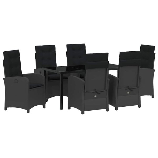vidaXL Ensemble de salle à manger pour jardin 7 Pièces Noir polyrotin