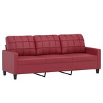 vidaXL Canapé à 3 places repose-pieds Rouge bordeaux 180 cm Similicuir