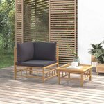 vidaXL Salon de jardin 2 Pièces avec coussins gris foncé bambou
