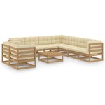 vidaXL Salon de jardin 10 Pièces avec coussins Marron miel Bois de pin