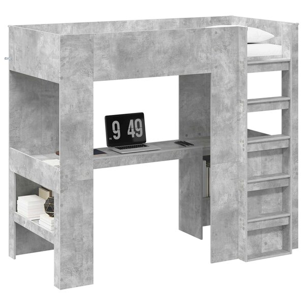 vidaXL Cadre de lit superposé avec bureau Gris béton 80 x 200 cm