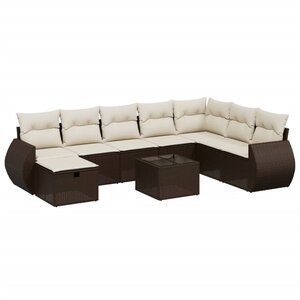 vidaXL Salon de jardin avec coussins 9 Pièces marron résine tressée