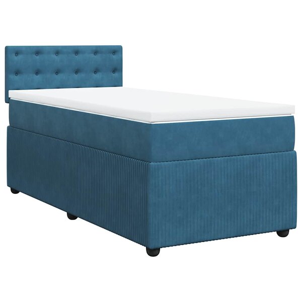 vidaXL Sommier à lattes de lit avec matelas bleu 90x200 cm velours