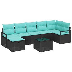 vidaXL Ensemble de Canapés 8 Pièces Noir et turquoise polyrotin