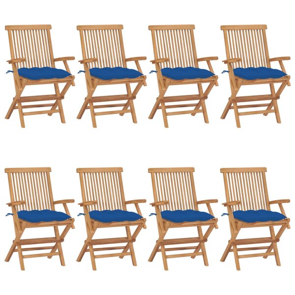 vidaXL Chaises de jardin avec coussins bleu lot de 8 Bois teck massif