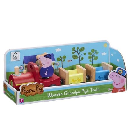 Peppa pig - train de papy pig en bois avec 1 personnage