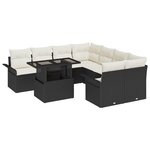 vidaXL Canapé de jardin 9 pièces avec coussins en poly rattan noir